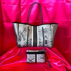 Haute Shore Neoprene Tote Bag in Snakeskin grey w/detachable clutch wristlet. 💘